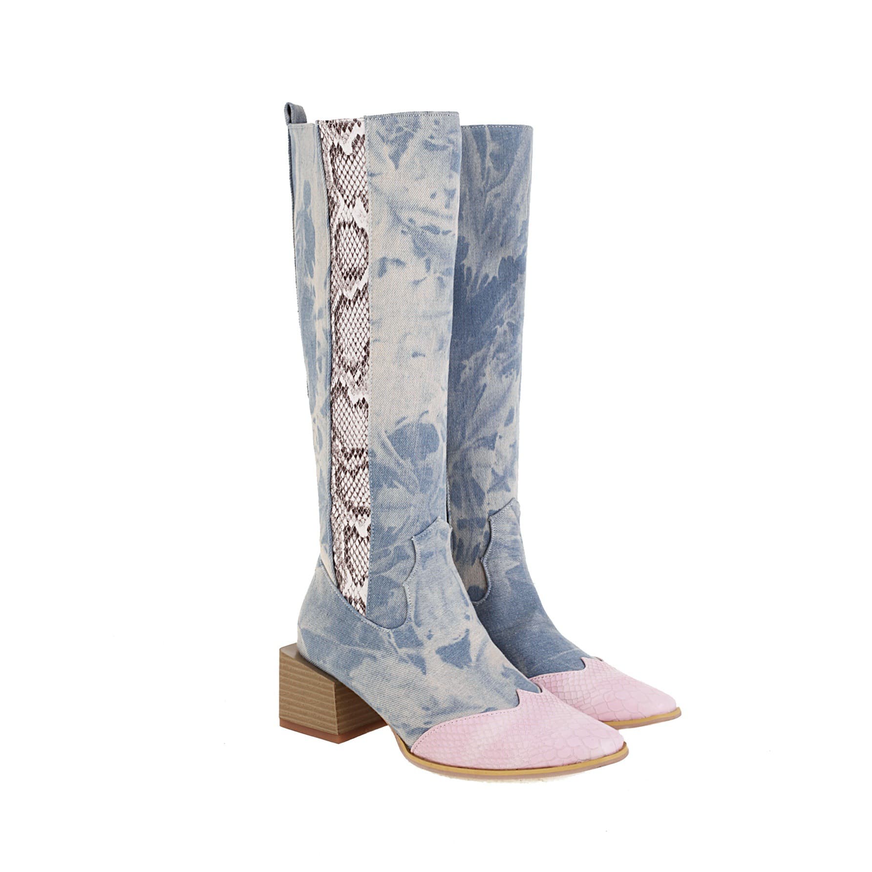 Women’s Color-Block Knee-High Western Boots-60040
