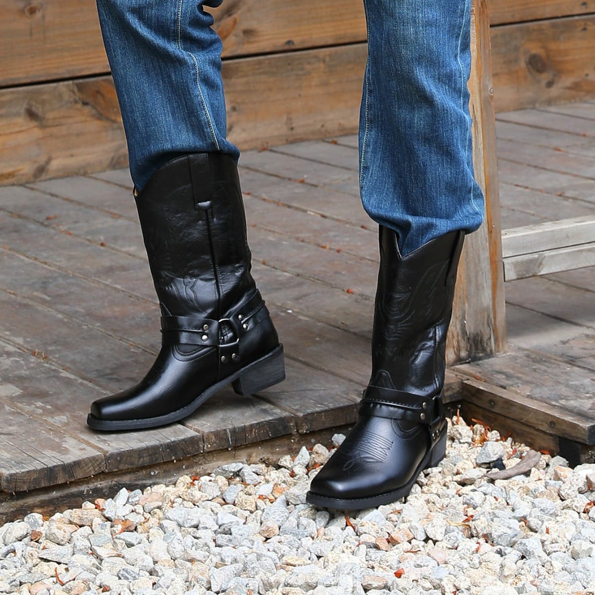 Men’s Distressed Leather Biker Western Boots-60050