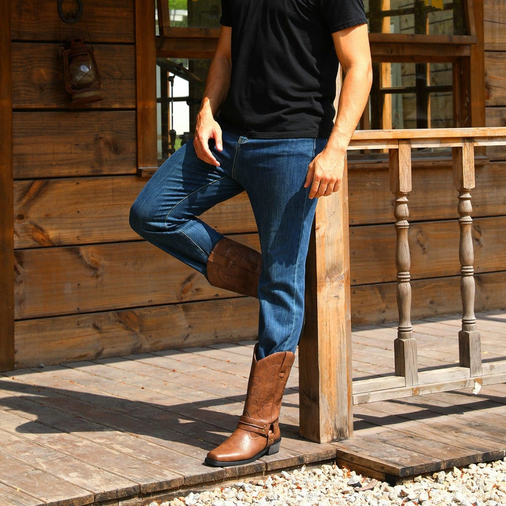 Men’s Distressed Leather Biker Western Boots-60050