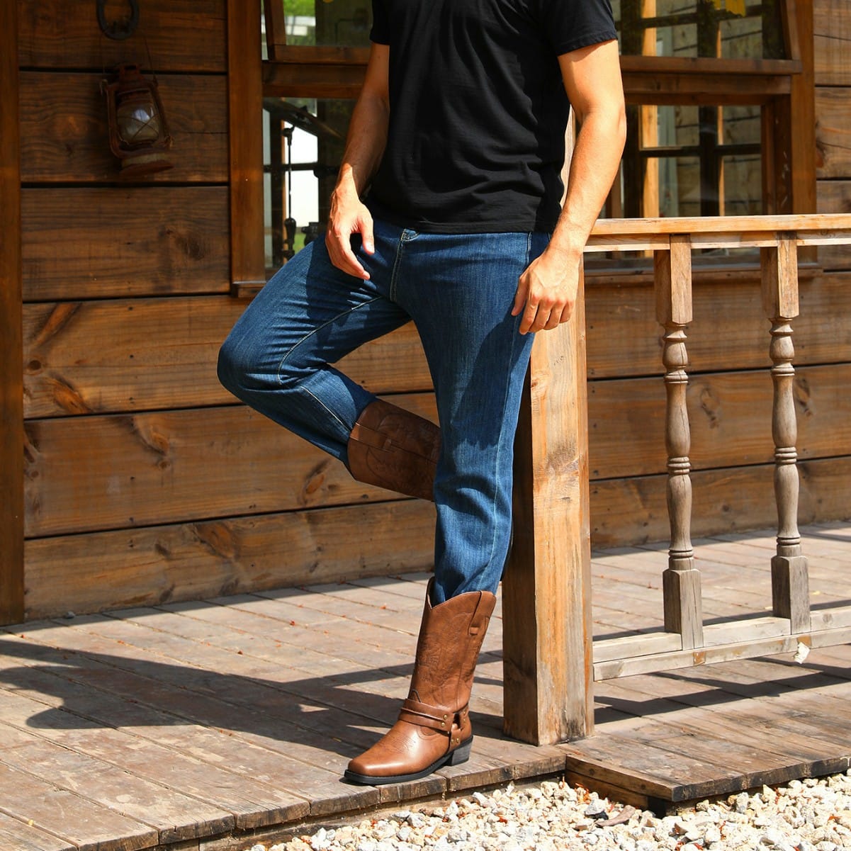 Men’s Distressed Leather Biker Western Boots-60050