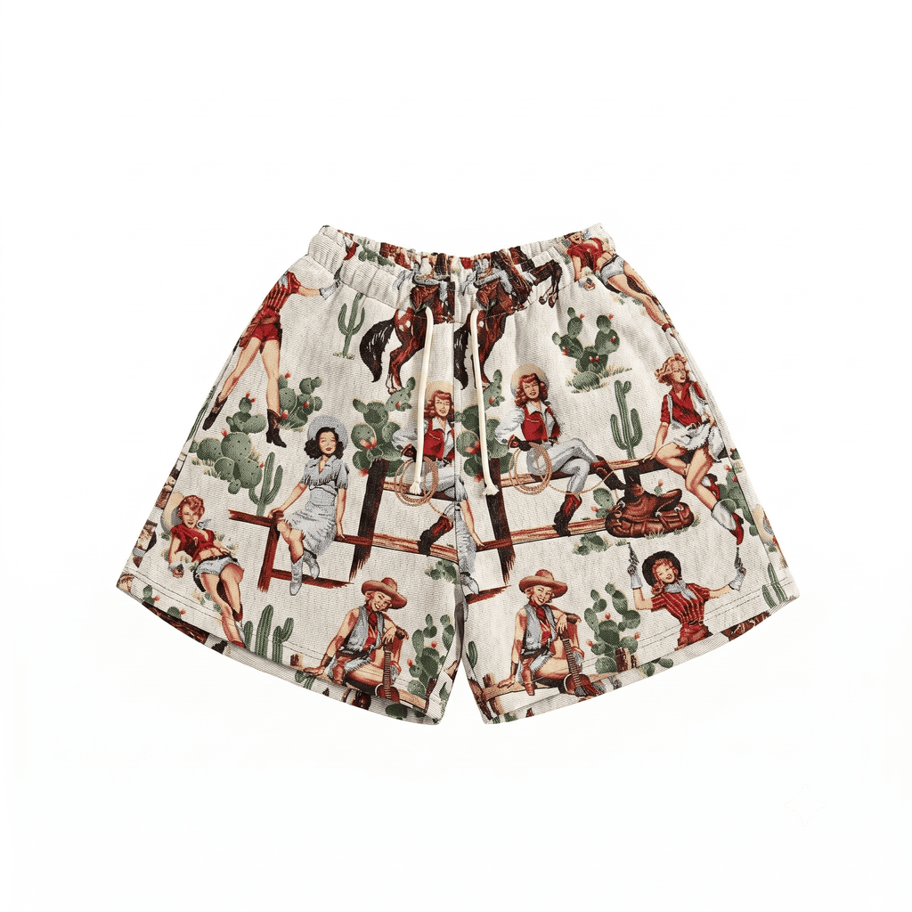 WHITE COWGIRL TAPESTRY SHORTS