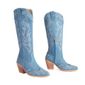 Women’s Denim Embroidered Knee-High Western Cowboy Boots-60031